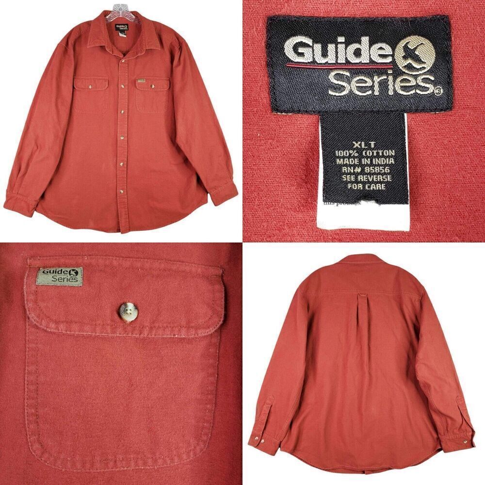 Guide Series Shirt Button Up Mens Size XLT Tall Orange LS Flannel Chamois